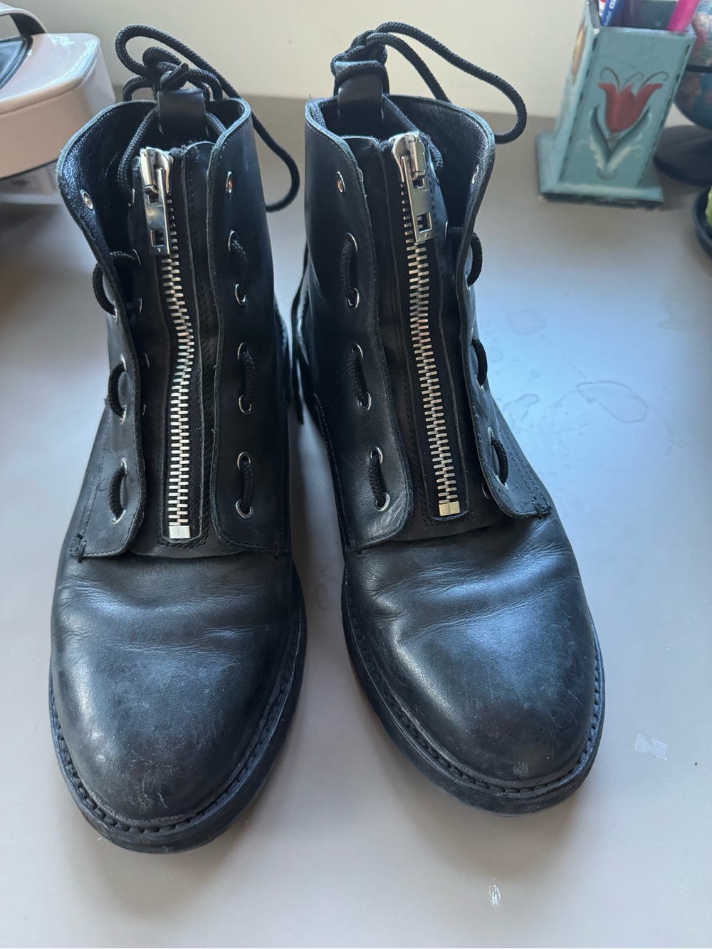 rag & bone Black Front-Zip Combat Boots